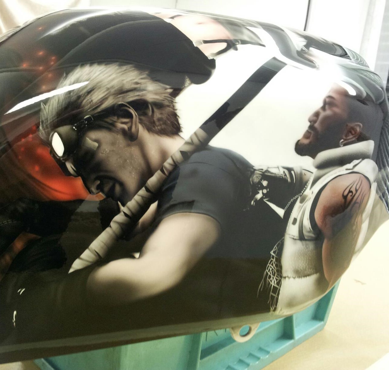 Airbrushed Painting of a CBR600RR Motorbike, in the style of Final Fantasy with Cid and Barret